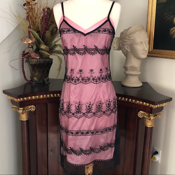 Vintage Dresses & Skirts - True vintage 90’s slip lace dress pink black 4